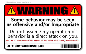 Warning Some Behavior Offense Funny Drag Drift Race JDM Vinyl Sticker 4.5"