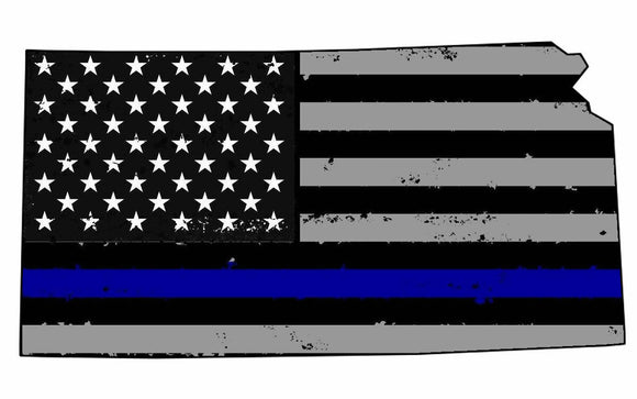 Blue Line Flag Support Police Kansas KS State Outline Vinyl Sticker