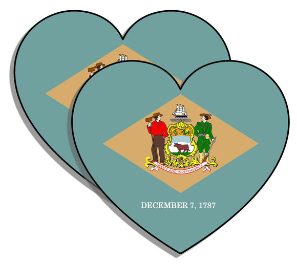 Delaware DE Flag Heart Love Vinyl Stickers - 2 Pack