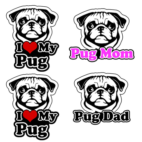 Pug Vinyl Decal Sticker Pack Lot I Love My Rescue Dog For Bumper Window #FC44 - OwnTheAvenue