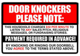 No Soliciting sign Decal Sticker $50 per minute Door Knockers Funny window 9.3"