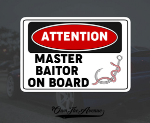 Master Baiter On Board Sticker Decal- Funny Fisherman Fish Boating Boat Bait 5" - OwnTheAvenue