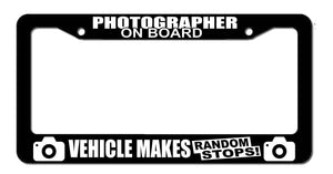 Photographer on Board Vehicle Makes Random Stops Funny License Plate Frame