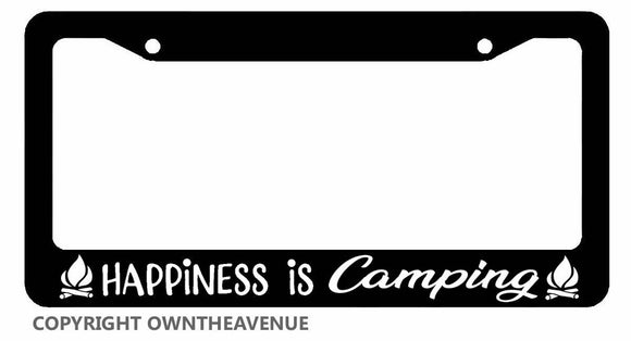Happiness Is Camping Outdoors Hiking Woods Funny License Plate Frame - OwnTheAvenue