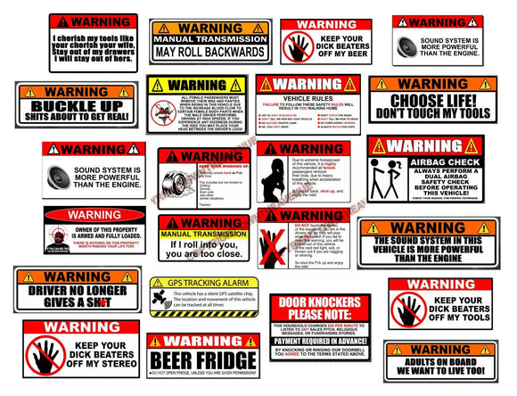 5 Random Funny Warning Construction Mechanic Toolbox JDM Racing Vinyl Sticker