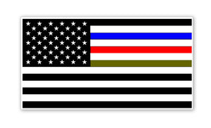 Blue Red Green Police Firefighter Military Support USA Flag Sticker Decal 4" VPL