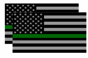 x2 Military Green Line USA Flag Army Veteran Car Truck Vinyl Sticker Decals 4"