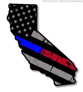 California Support Police And Fire Fighters Red Blue Colors Sticker Decal 6"