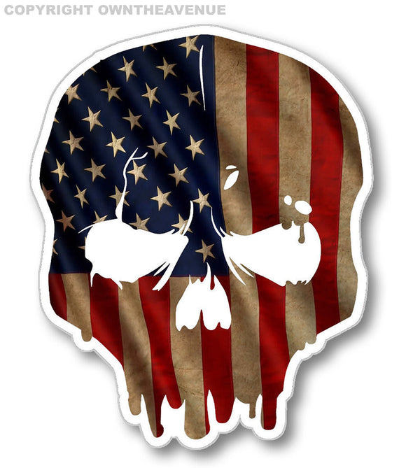 Skull American Flag USA Biker Trucker Helmet Choose Size Vinyl Sticker Decal - OwnTheAvenue