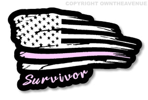 Breast Cancer Survivor Pink Ribbon USA American Flag Distressed Tattered Sticker - OwnTheAvenue