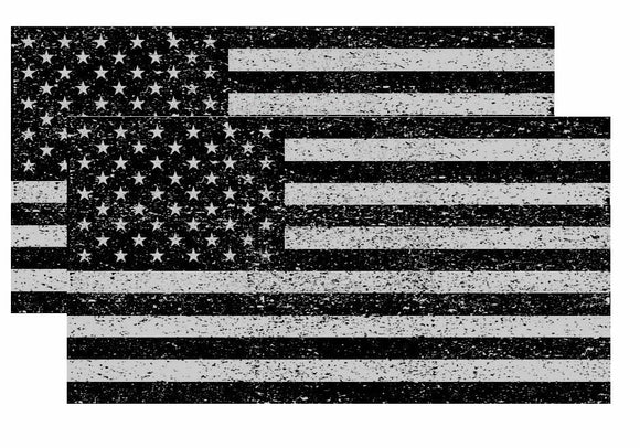 x2 Distressed American Flag Sticker Decal Subdued USA Grunge Black And Gray 4
