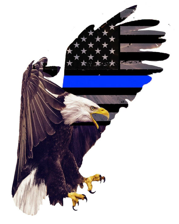 Bald Eagle USA American Flag Sticker Decal Bumper Blue Color Flag Support Police