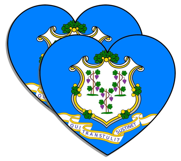 Connecticut CT Flag Heart Love Vinyl Stickers - 2 Pack