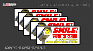 5 Pack Smile you're on camera 24 Hours video security system alarm vinyl sticker decal - 3" Inches Long Each