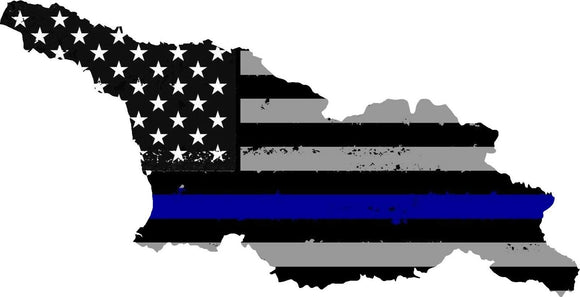Georgia GA State Outline Blue Color Flag Support Police Vinyl Sticker - OwnTheAvenue