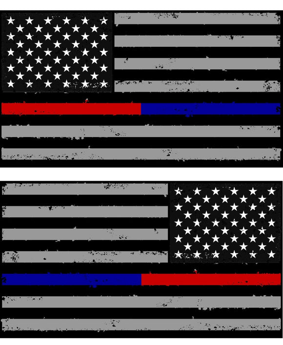 Tattered Police & Fire Thin Blue Red Line American Flag Decals Stickers (2brtat) - OwnTheAvenue