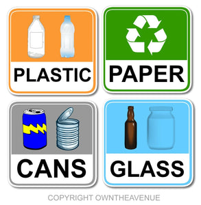 Recycling Paper Cans Plastic Glass Vinyl Stickers Decal Bin
