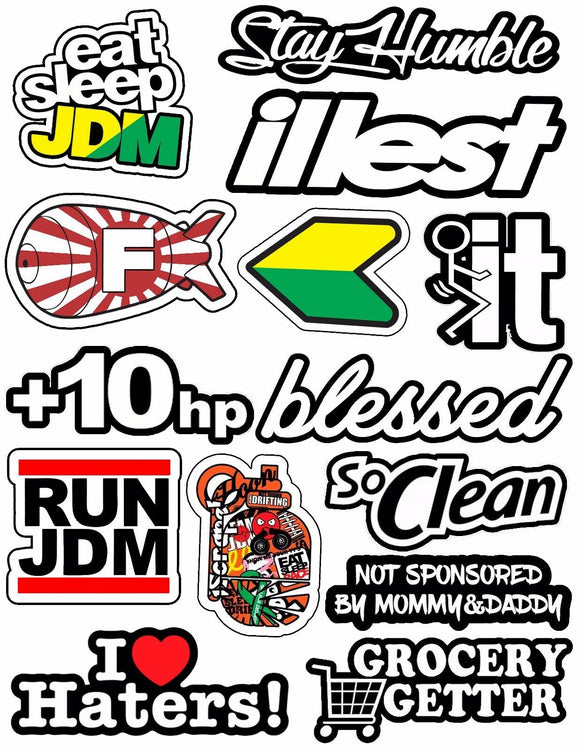 JDM Pack/lot Of 14 Vinyl Decal Sticker Bombing Low Stance Drift (Type2 Blessed) - OwnTheAvenue