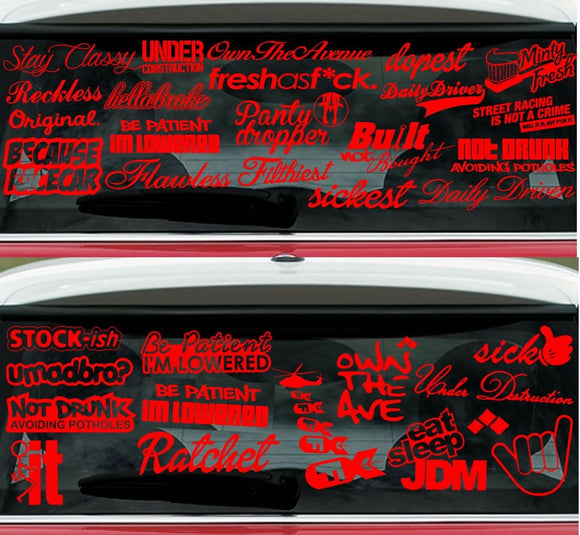 JDM Lot/Pack of 15 Random Red Stickers Decals Low Turbo Drift Race (15RR) - OwnTheAvenue