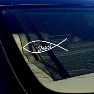JESUS FISH Vinyl Decal Sticker Car Window Bumper God Religious Symbol Cross 4" - OwnTheAvenue