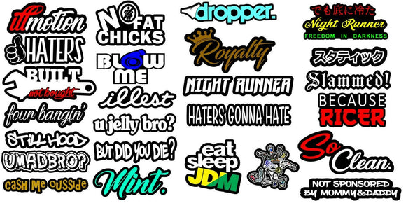 JDM CAR STICKER DECAL PACK OF 25 MEGA  LOT TUNER LOW FUNNY (MegaPD) - OwnTheAvenue