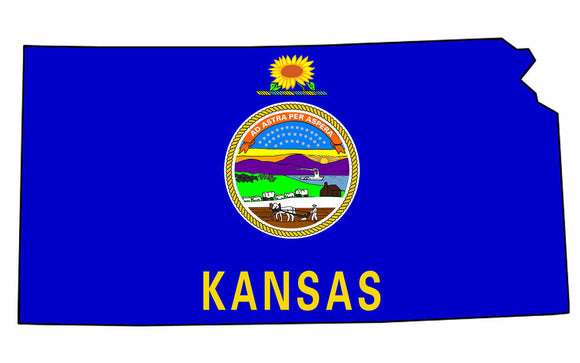 Kansas KS Flag State Outline Vinyl Sticker - OwnTheAvenue