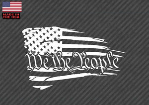 We The People American tattered Flag - Decal Sticker White Choose Size #USA-WTP - OwnTheAvenue