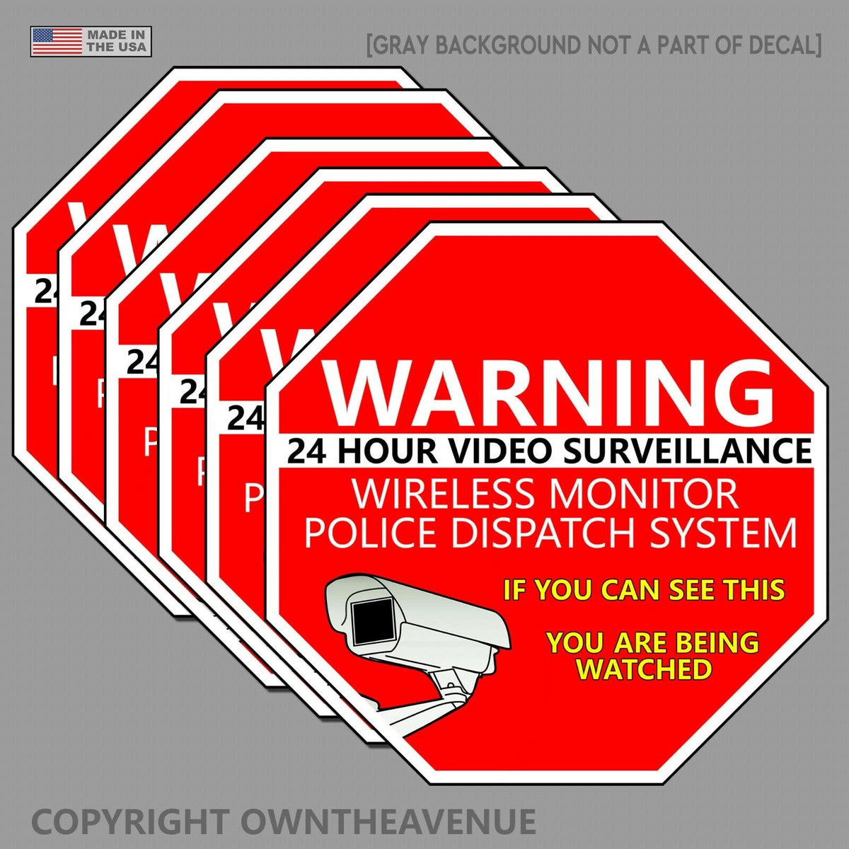 Security Violaton Sticker Warning 24 Hour Video Surveillance Security Sticker Red Decal 6 Pack