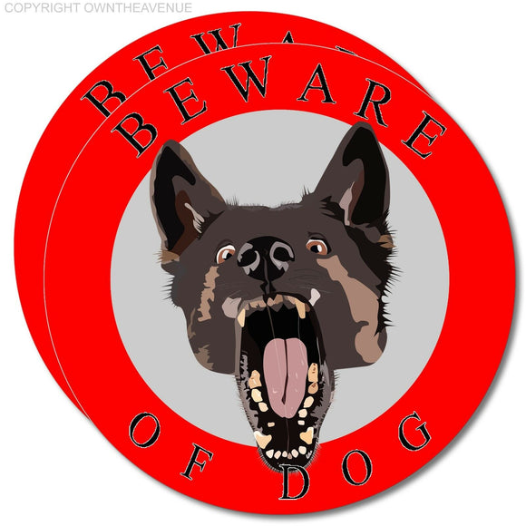 x2 Beware of Dog Funny Security Warning Protection Vinyl Decal Sticker 3.5