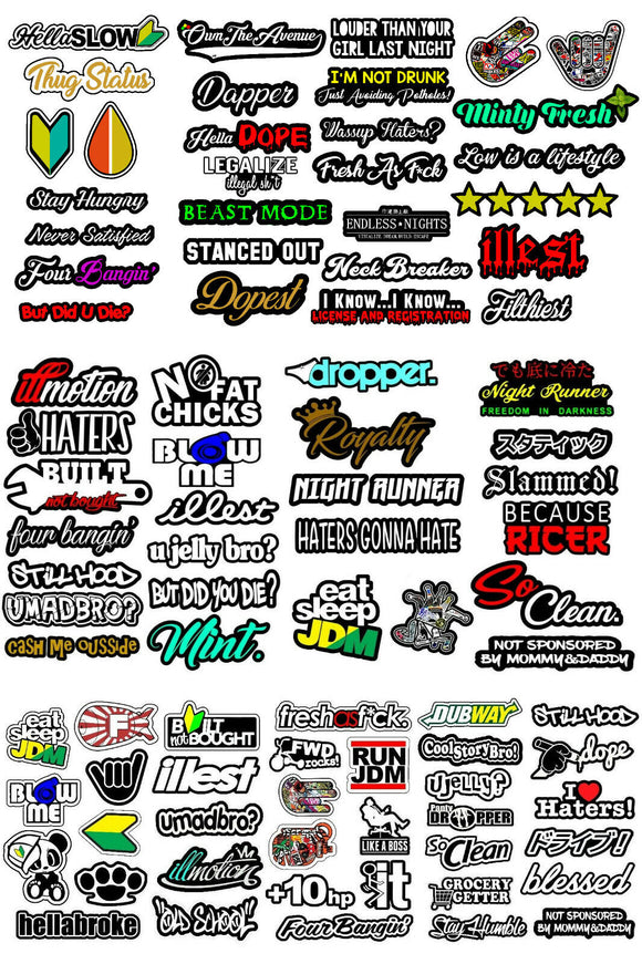 JDM 85+ Sticker Decal Pack Lot Drag Racing Drifting (Model OS-PD-TS) - OwnTheAvenue