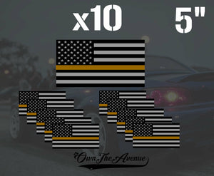 Pack Of 10 Thin Gold Line Flag Sticker Decal - Blue Lives Matter (pk10blineflg) - OwnTheAvenue