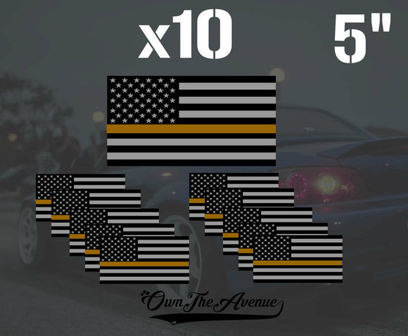 Pack Of 10 Thin Gold Line Flag Sticker Decal - Blue Lives Matter (pk10blineflg) - OwnTheAvenue