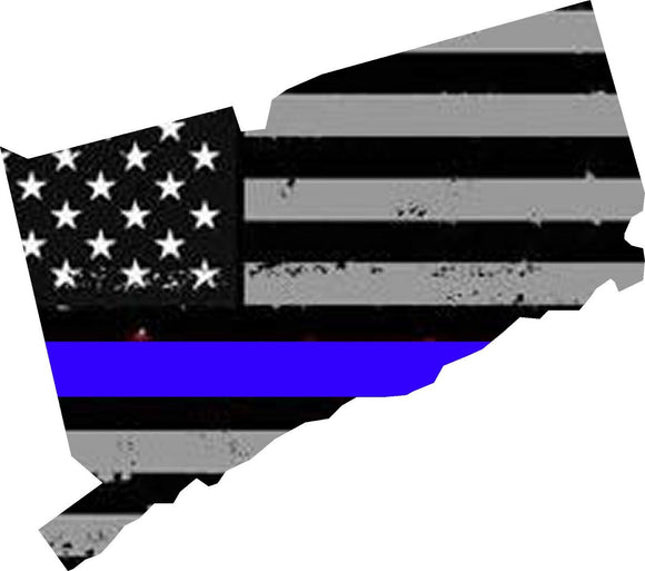 Connecticut CT State Outline Blue Color Flag Support Police Vinyl Sticker - OwnTheAvenue