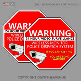 Warning 24 Hour Video Surveillance Security Stickers Red Decal 2 Pack
