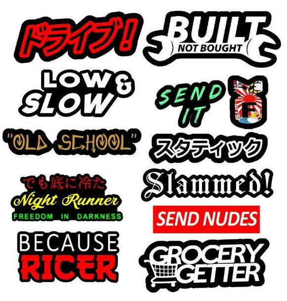 JDM 12 Car Sticker Decal Mega Pack Lot Tuner Low Funny Boost Drift Race Type2BR - OwnTheAvenue