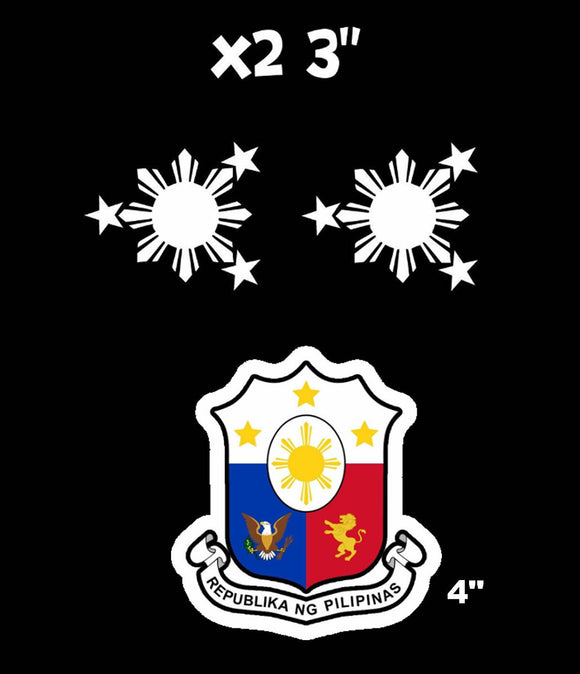 Philippine Flag Sun And Stars Philippino + Coat of Arms Decal Stickers 4