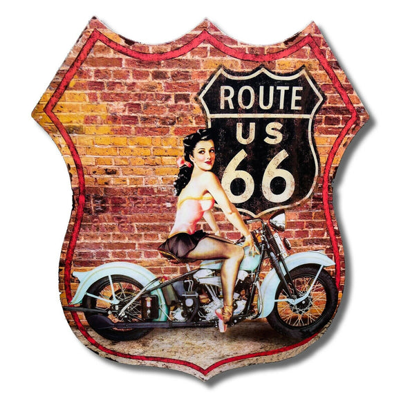 Route 66 Pin Up Hot Rod Bopper Chopper Motorcycle Vintage Racing Sticker