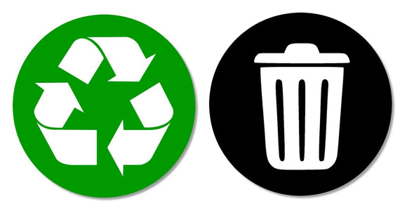 Green and Black Recycle Trash Bin Circle Vinyl Stickers Decal