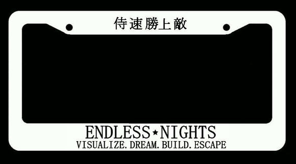 Endless Nights Japanese Lowered JDM Drift License Plate Frame WhtFr8m/ Blk Art - OwnTheAvenue