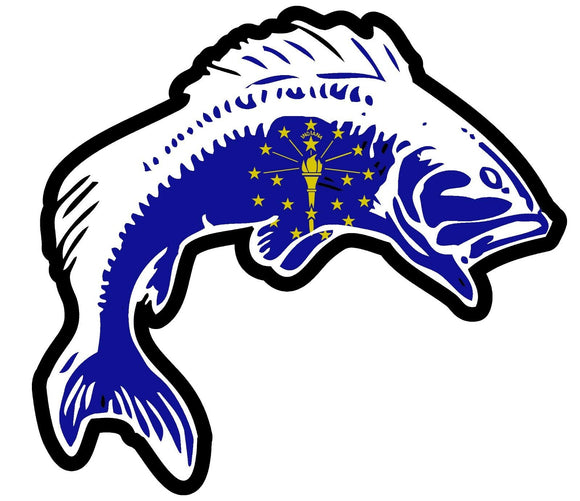 Indiana IN Flag Bass Fish Fishing Woods Lake Vinyl Sticker