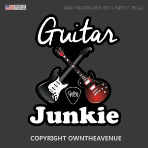 Guitar Junkie Rocker Rock N Roll Guitarist Vinyl Decal Sticker 4"