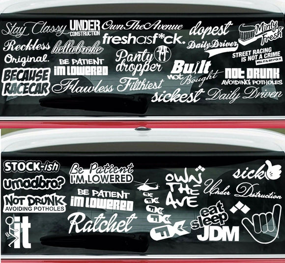 JDM Lot/Pack of 50 Random White Stickers/Decals Low Turbo Drift Race (50RW) - OwnTheAvenue