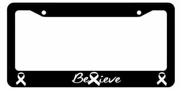 Believe Ribbon Cancer Awareness License Plate Frame