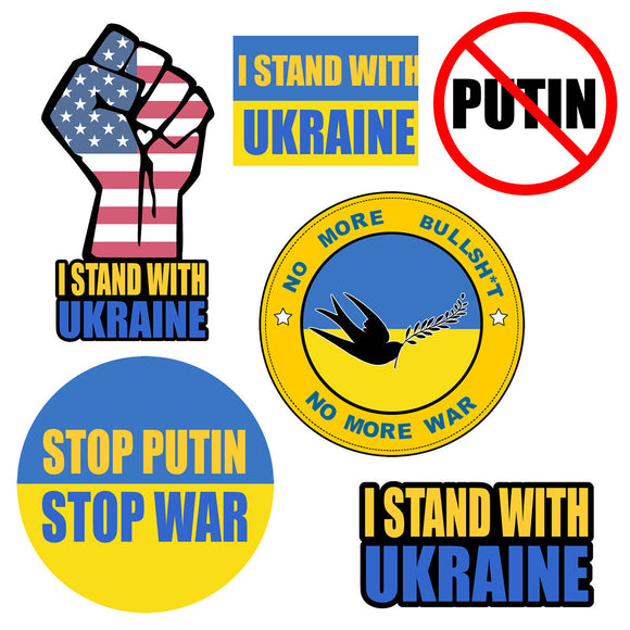 I Stand With Ukraine Stop Putin Anti War Truck Car Window Bumper Stickers 6 Pack