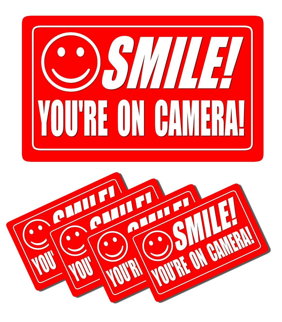 Smile You're on Camera Stickers Video Security System Warning Alarm Decal Pack Model: Red3958 - OwnTheAvenue
