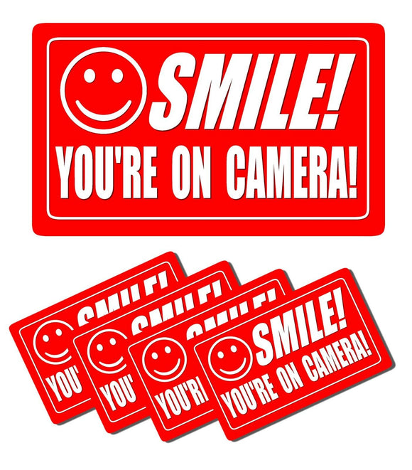 Smile You're on Camera Stickers Video Security System Warning Alarm Decal Pack Model: Red3958