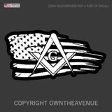 2 Freemason American Flag USA Distressed Masonic Mason Compass Sticker Decals - 4" Inches Long Each