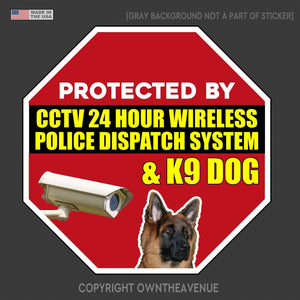 Warning Protected by CCTV Sticker 24 Hour Surveillance Camera & K9 Dog Decal 4" - OwnTheAvenue