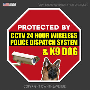 Warning Protected by CCTV Sticker 24 Hour Surveillance Camera & K9 Dog Decal 4"