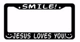 SMILE! Jesus Loves You Christian Religion Christ Funny License Plate Frame - OwnTheAvenue